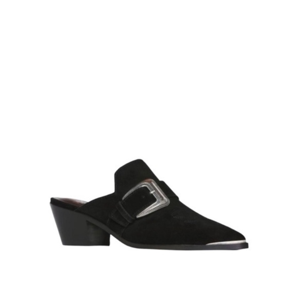 NEW Paige Kensington Western Cowgirl Black Suede Buckle Mules Booties‎ 6